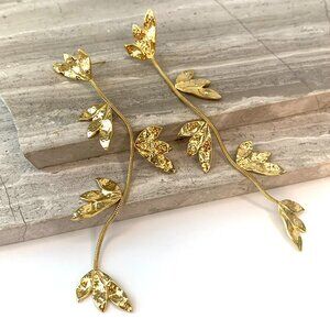 New ~ Anthropologie Waterproof Long Leafy Vine Gold Earrings